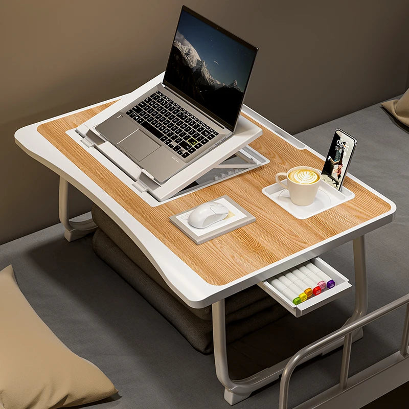 Foldable Laptop Desk with Drawers – Adjustable Reading & Bed Tray