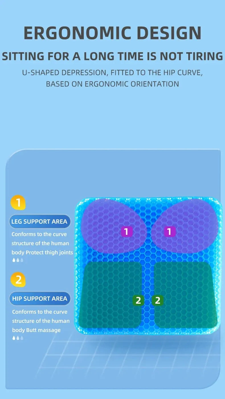 Gel Seat Cushion Summer Breathable Honeycomb Design For Pressure Relief Back Tailbone Pain - Home Office Wheelchair Chair Cars 