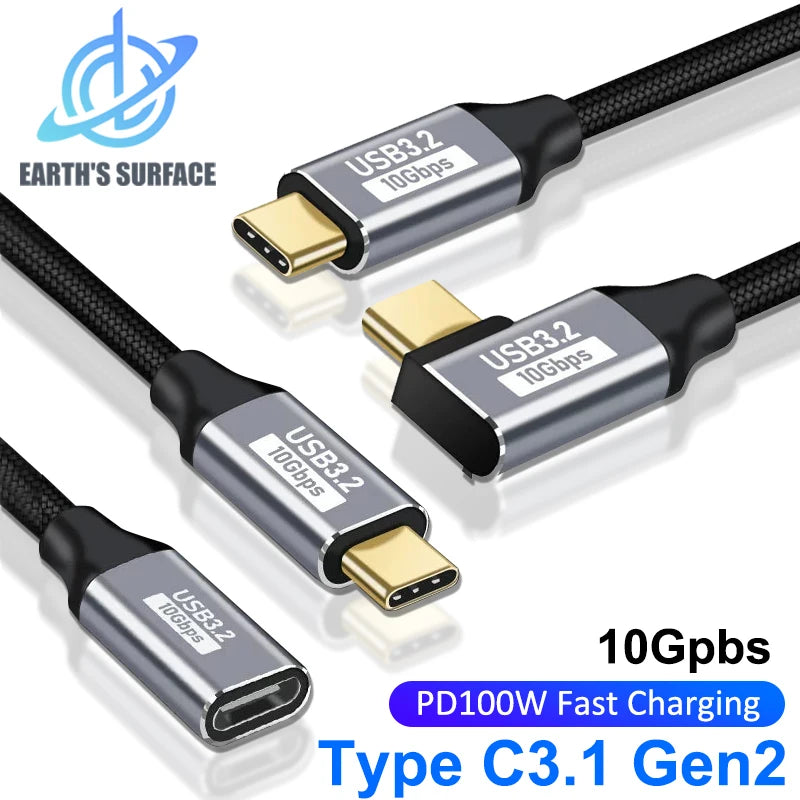 USB-C Right-Angle Extension Cable, 100W and 10Gbps