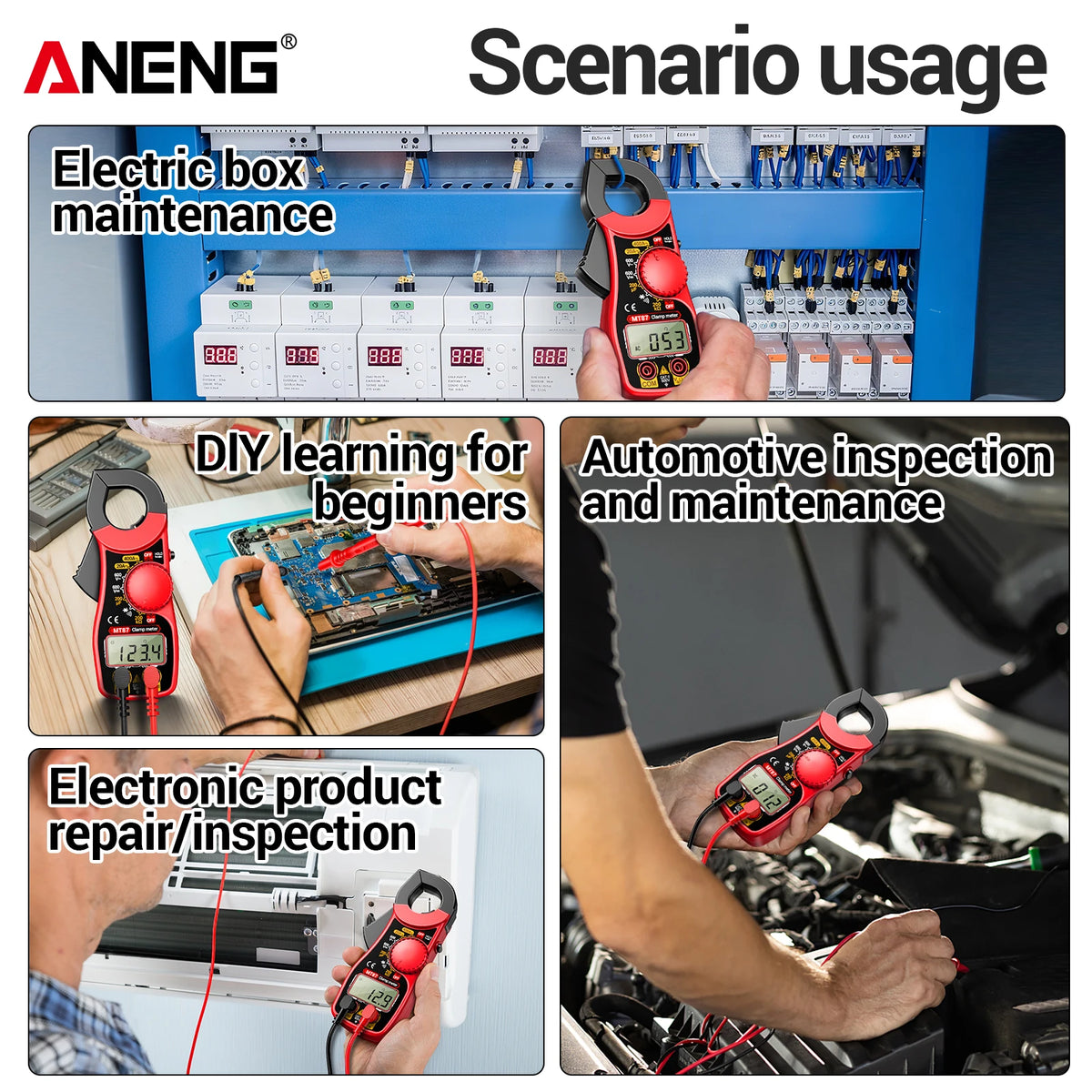 ANENG MT87 Clamp Meter, 400 A AC, 1999 Counts, NCV and Data Hold