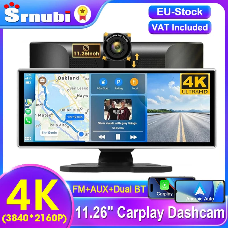 11.26 Inch 4K Dash Cam Rearview Mirror with Rear Camera and GPS