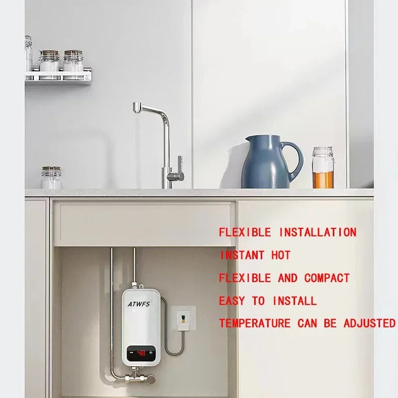 ATWFS Instant Water Heater 220V 4600W Portable Electric Heaters for Bathroom Hot Water Shower and Home Kitchen Heating 