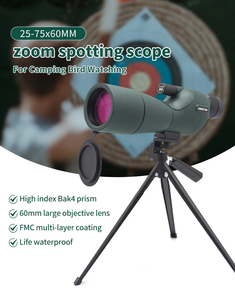 25-75x60 Spotting Scope Zoom Monocular high power telescope Bak4 Prism ED Lens For Outdoor Camping Bird Watching hunting 