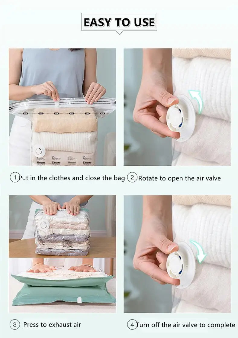 No Need Pump Vacuum Bags Large Plastic Storage Bags for Storing Clothes blankets Compression Empty Bag Covers Travel Accessories 