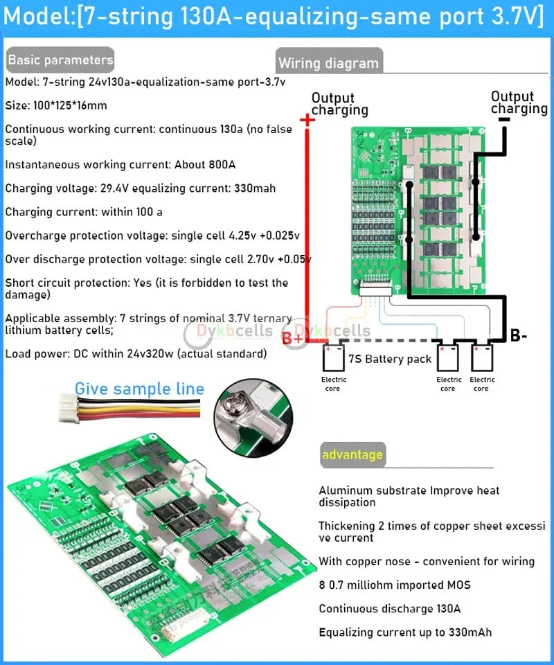 6S 7S 8S 24 V BMS Board for Li-ion and LiFePO4, 50 A to 130 A