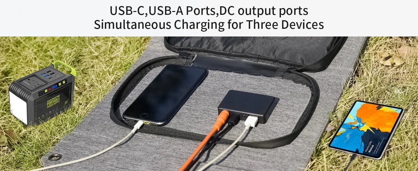 Încărcător solar pliabil de 40W cu ieșiri USB-C și USB-A