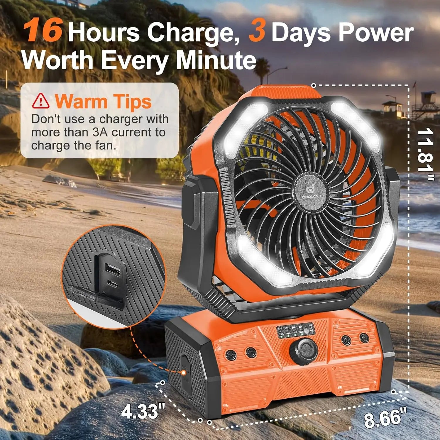 40000mAh Camping Fan with LED Light, Oscillating Timer