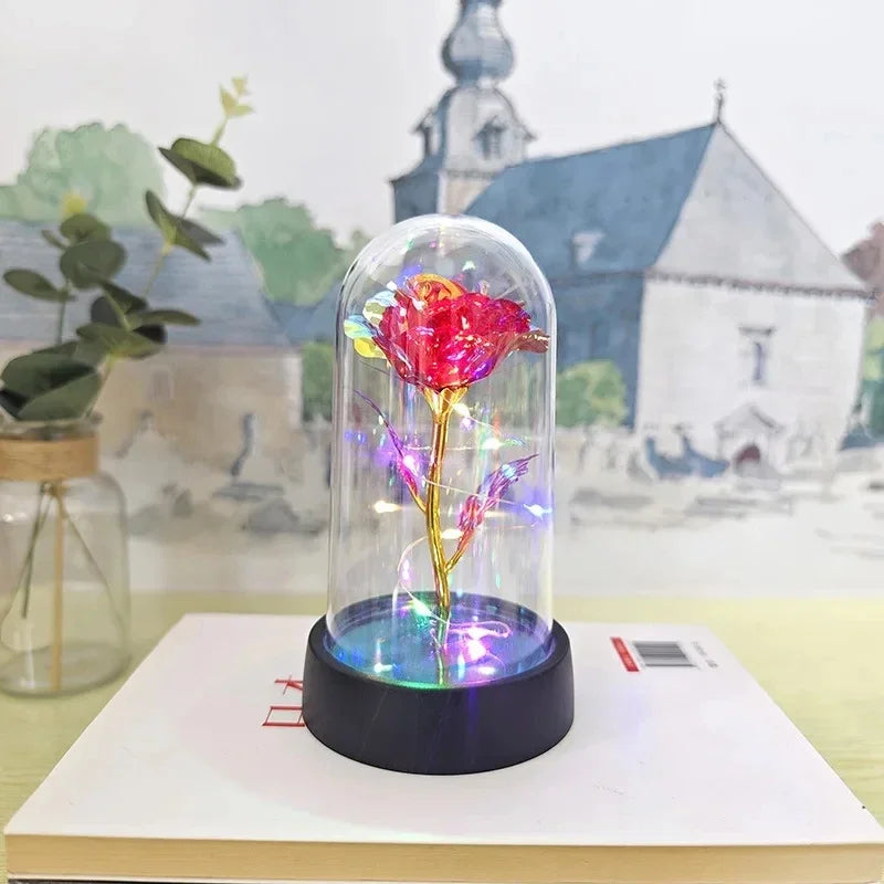 Artificial Rose Flowers Valentines Day Gift for Girlfriend Eternal Rose LED Light Foil Flower Wedding Decor Christmas Gifts 