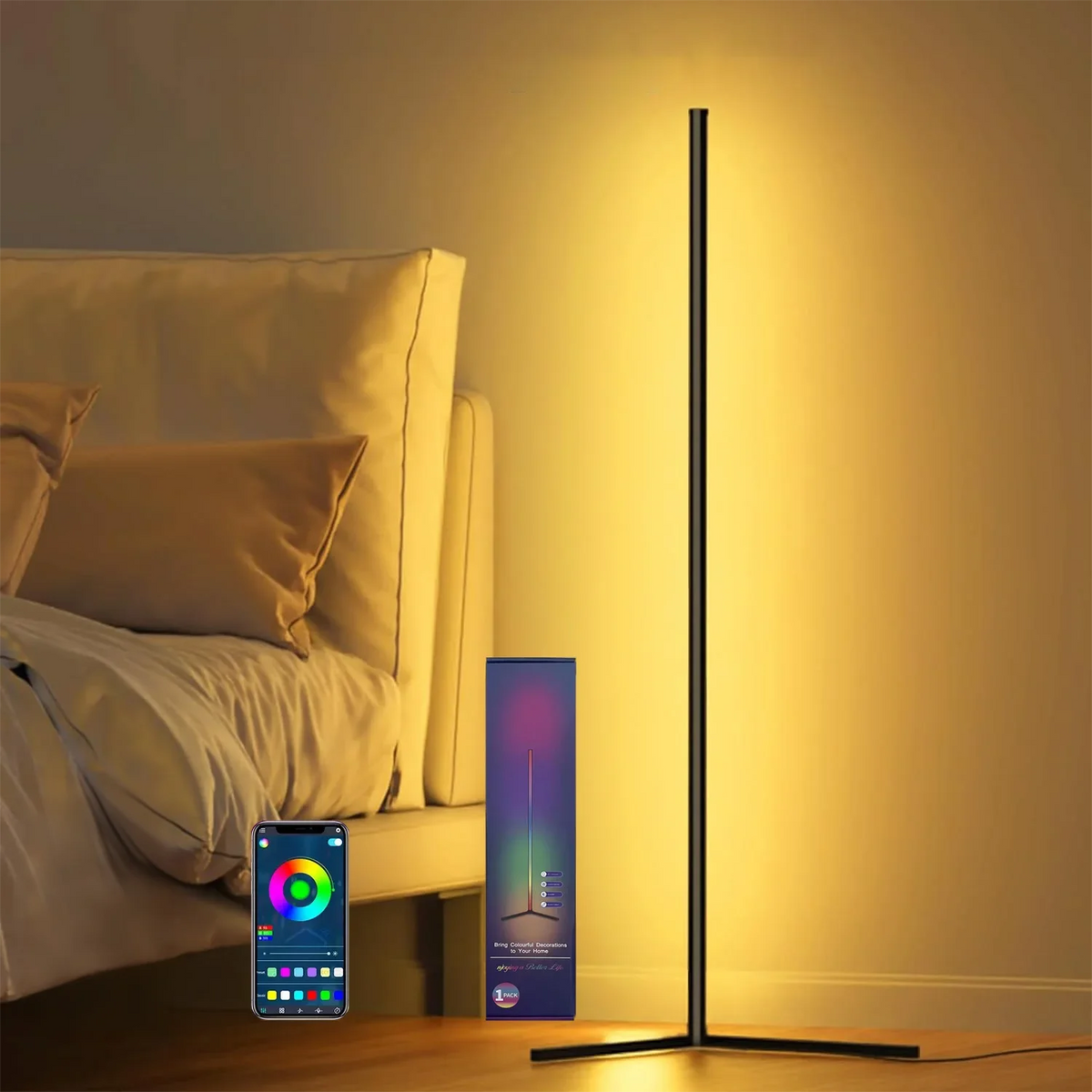 RGB-hjørnelampe, 40 cm eller 155 cm