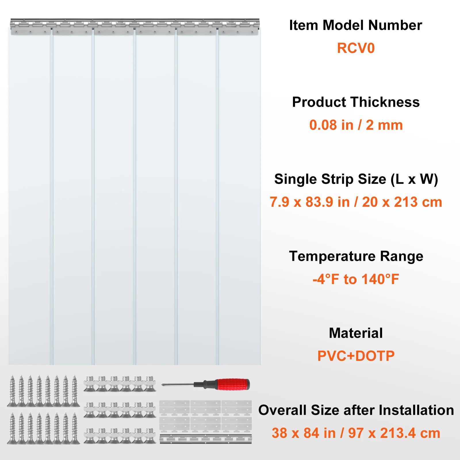 SucceBuy PVC klare strimmelgardin 84" x 38"/48"/60" Plastsluddreddende dør-/fryseskabe gardinhængsler til lager og hjem