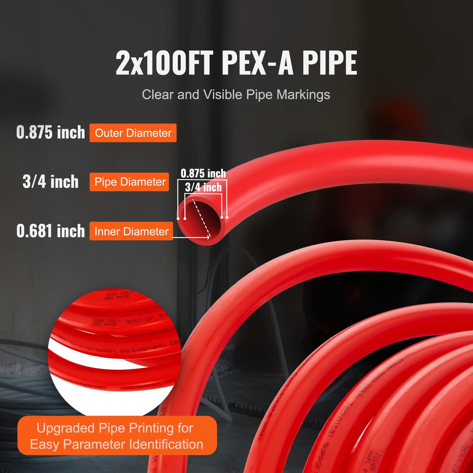 3/4" PEX-A Boru Tüpü 2x100FT Sıcak ve Soğuk Su Sistemleri için