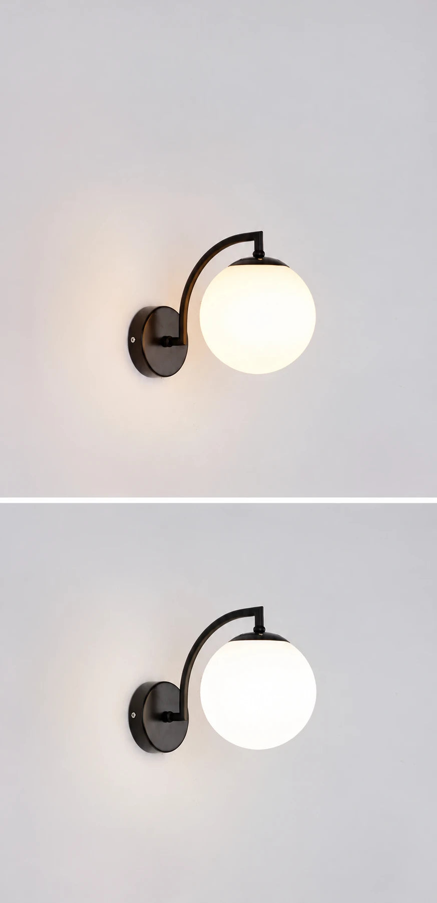 Glazen bolvormige wandlamp in zwart of goud