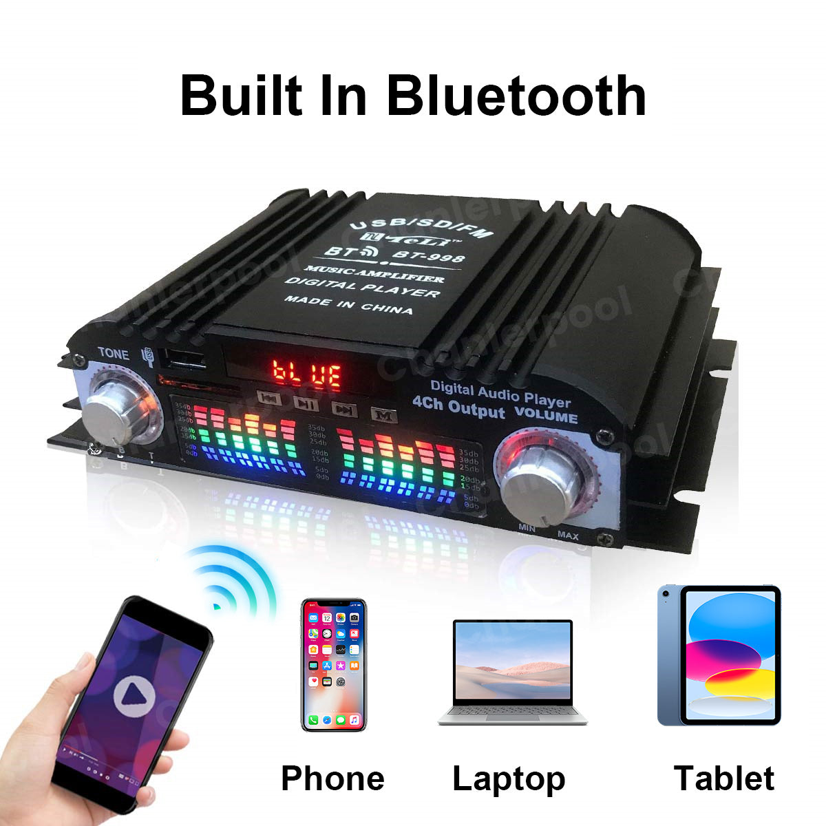 1600W Peak Power HiFi Sound Amplifier Digital 4 Channel Audio Amplifier Bluetooth Karaoke Player FM Radio Support Remote Control 