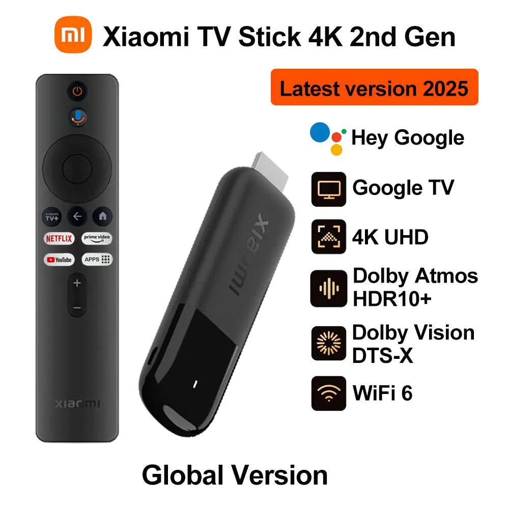 2025 Xiaomi TV Stick 4K 2nd Gen, Google TV, WiFi 6 Portable Streaming Media, Netflix Google Assistant, Smart TV Dongle BT5.2