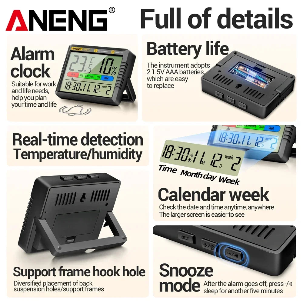 ANENG AP01 Thermo-Hygrometer and Alarm Clock