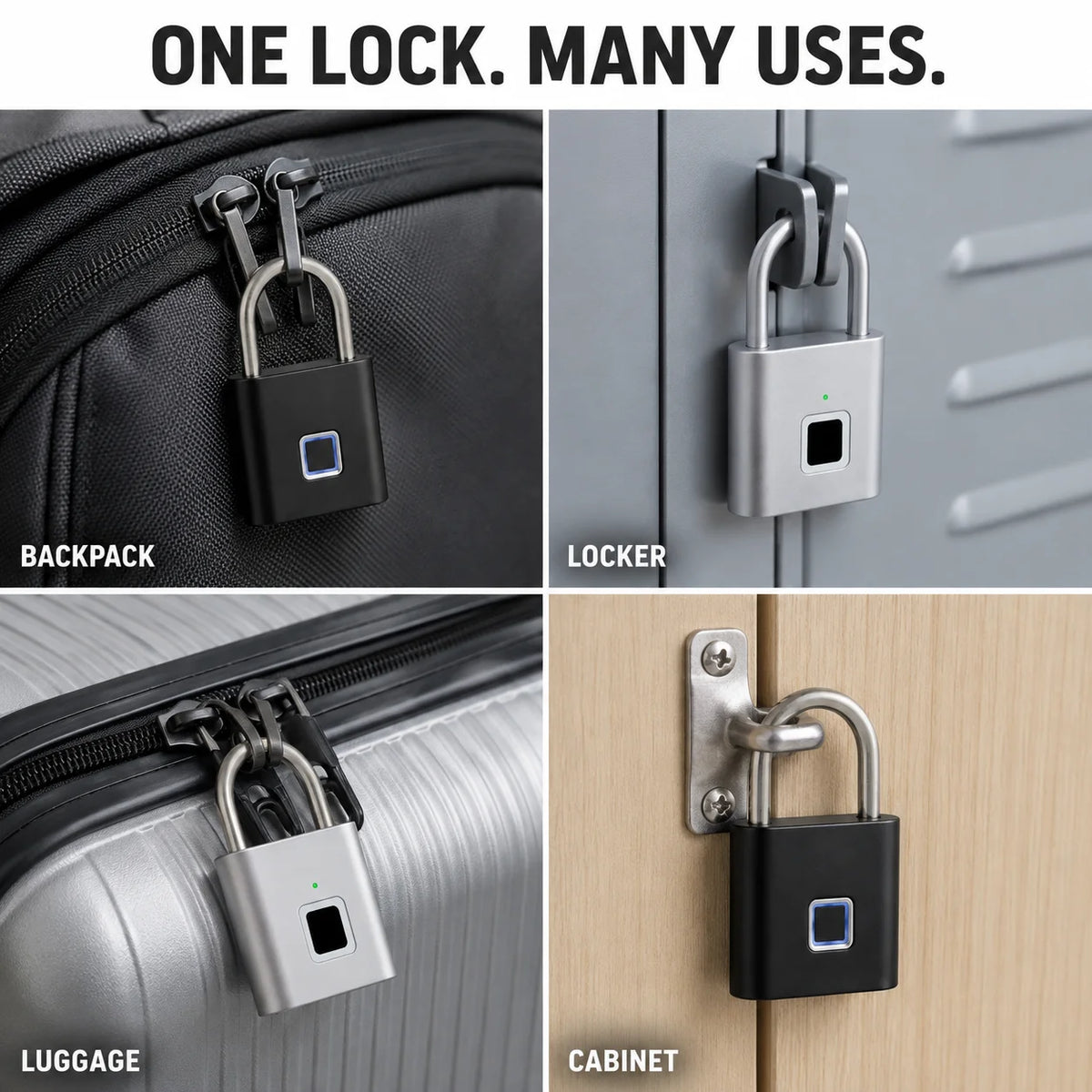Fingerprint Padlock, Built-in Rechargeable Battery, Outdoor Waterproof, Easy to Use