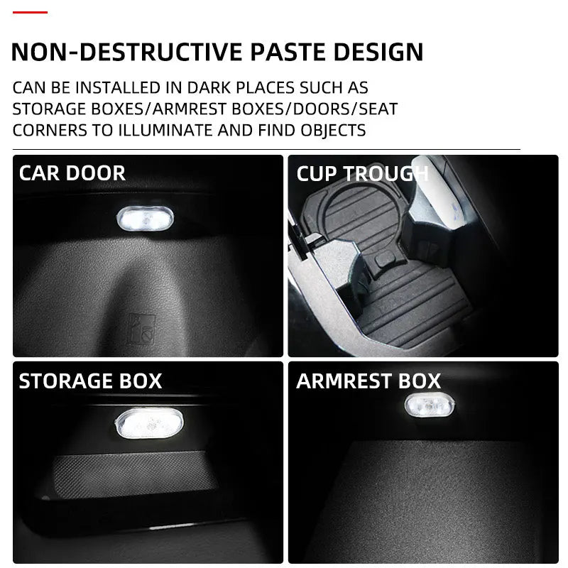 LED Touch Light Mini Wireless Car Interior Lighting Auto Roof Ceiling Reading Lamp for Trunk Storage Box USB Charging 
