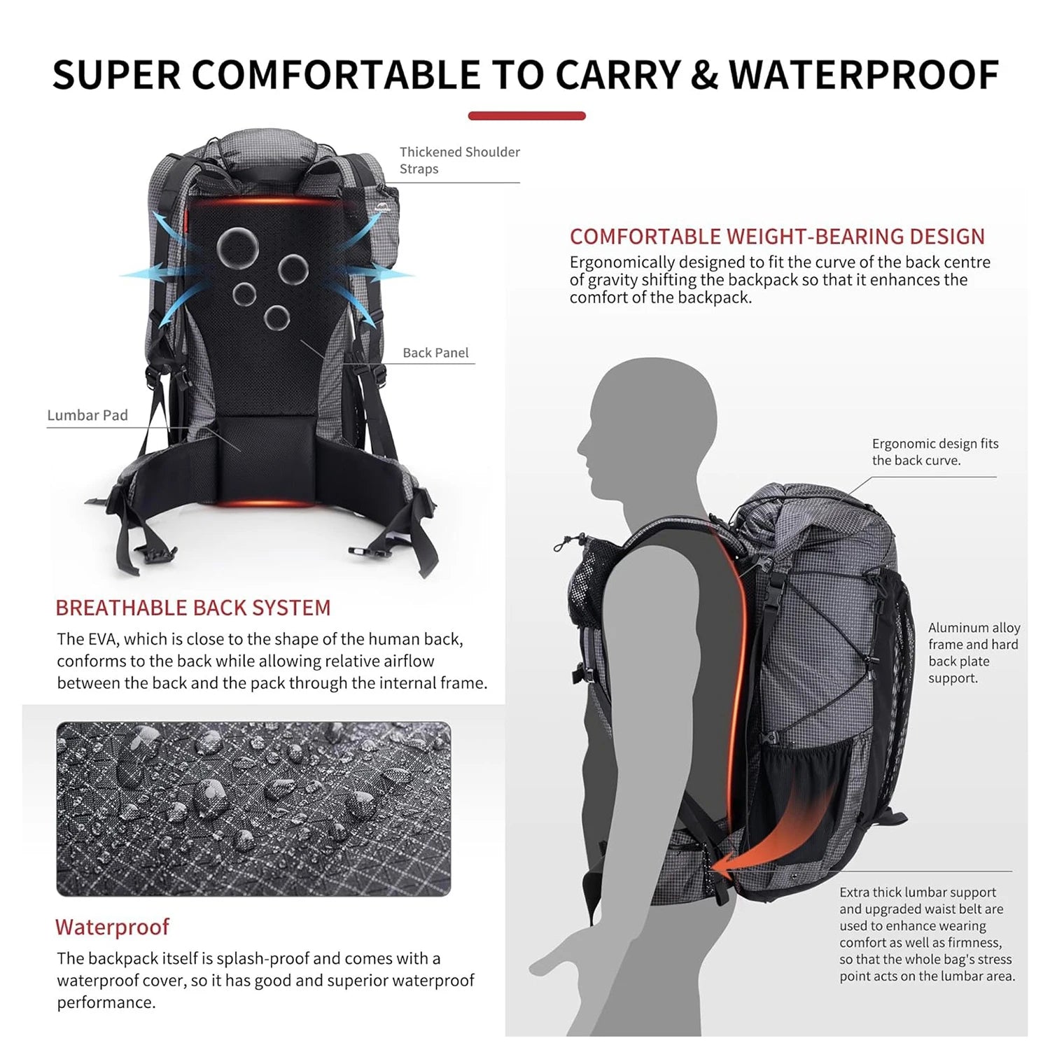 Mochila de Montanha Outdoor 60+5L Impermeável com Capa de Chuva