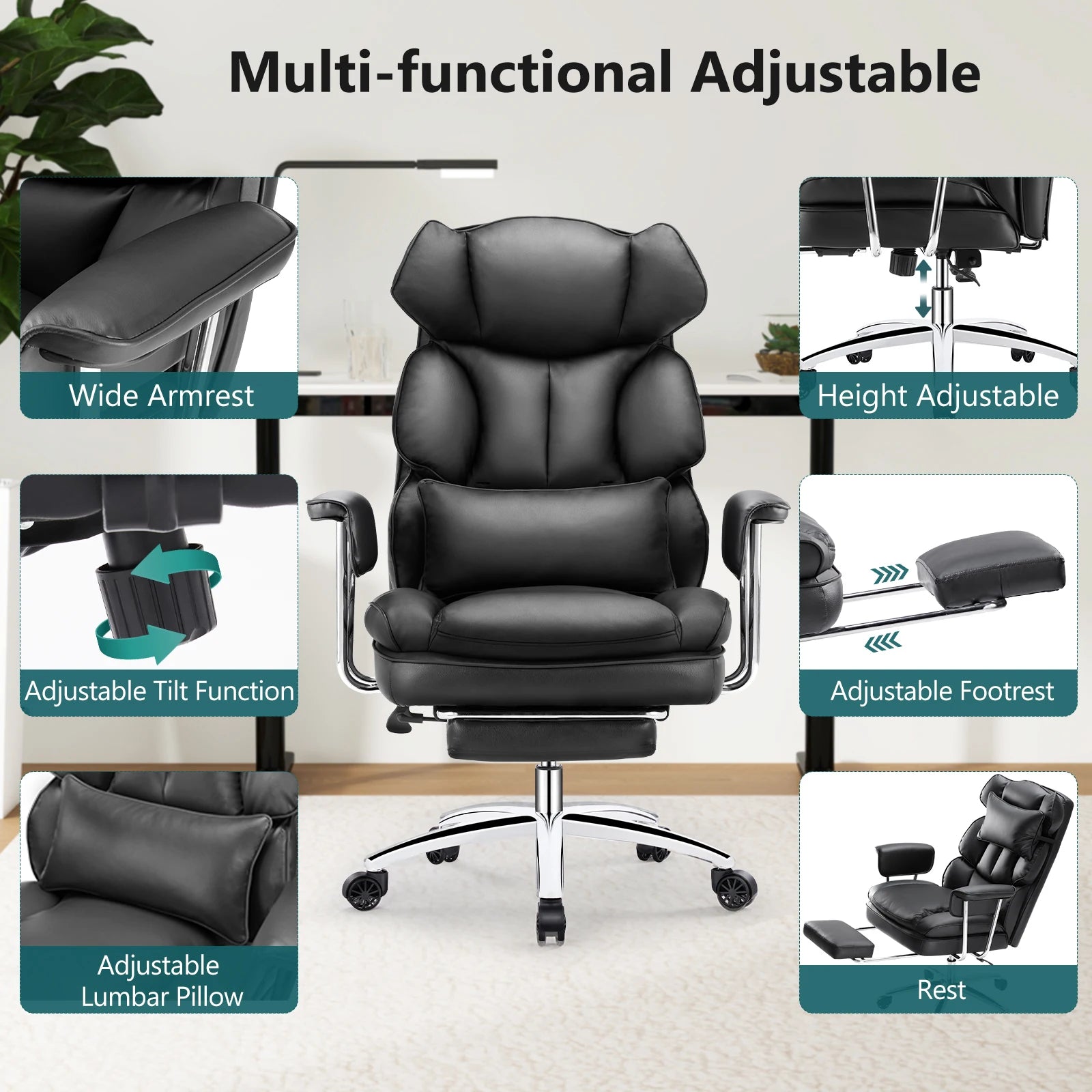 Ergonomic Office Chair with Footrest, Lumbar Support & Recline
