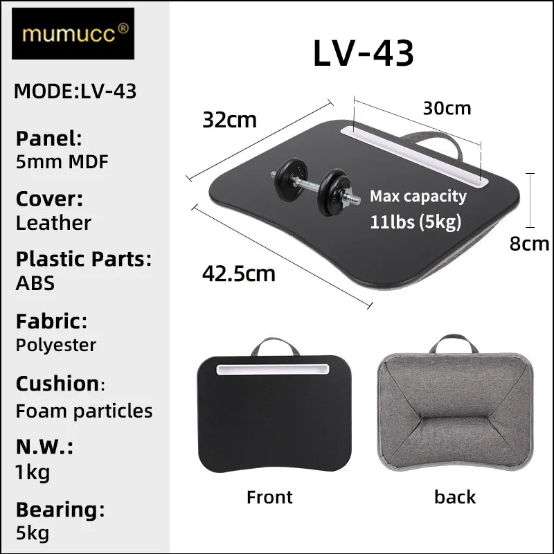 Cushioned Laptop Lap Desk with Wood Surface & Built-In Mouse Pad