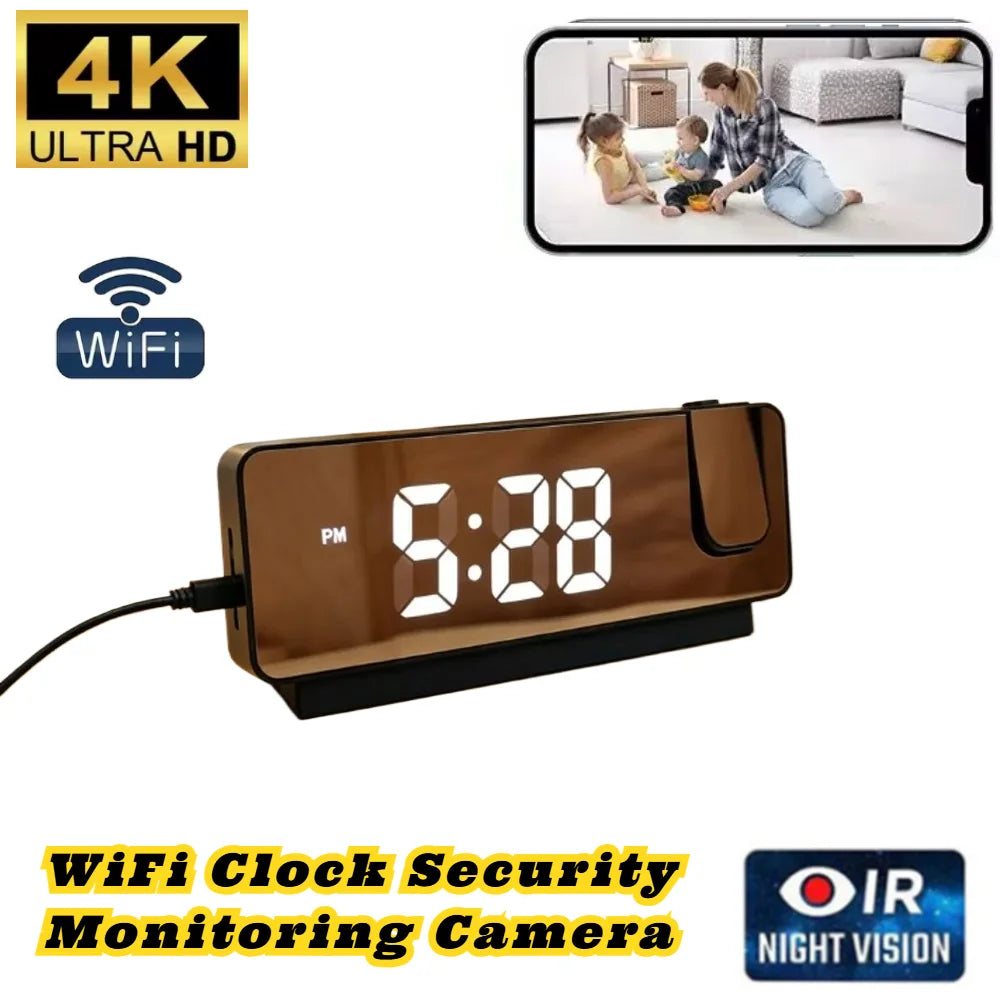 FHD 1080P Mini Miniature Projection Clock Camera Supports 2.4GHz WIFI Wireless Remote Viewing, Motion Detection, Home Camera