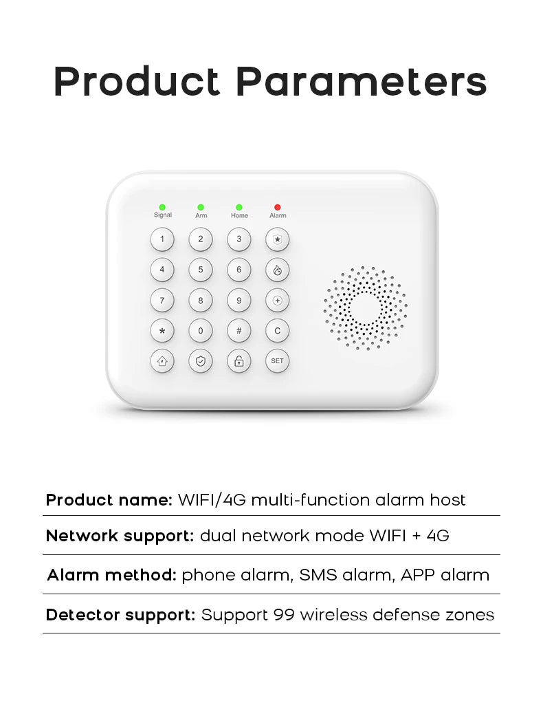 PGST 4G WiFi Home Burglar Anti Theft Security Alarm Complete Kit Works with Tuya Works with Smart Life Smart App Remote Control Wireless Sensor Combination Standby Power Backup Alarm System Apartment Villa Store Warehouse Eur