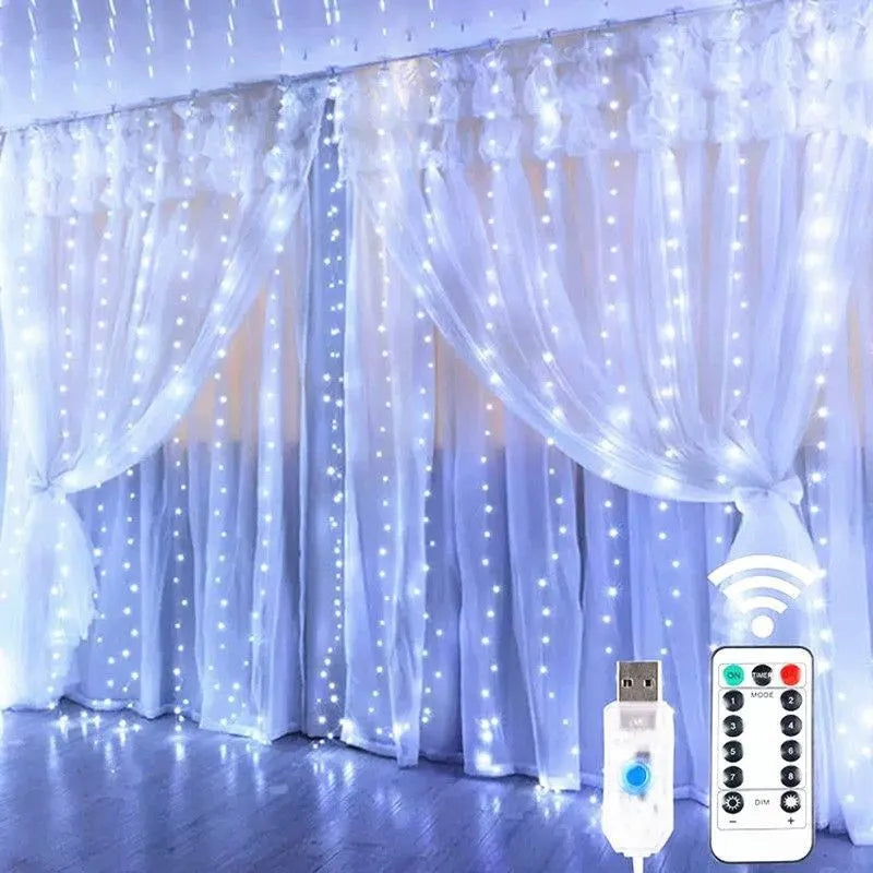 USB LED světelný závěs s dálkovým ovládáním, 8 režimů
