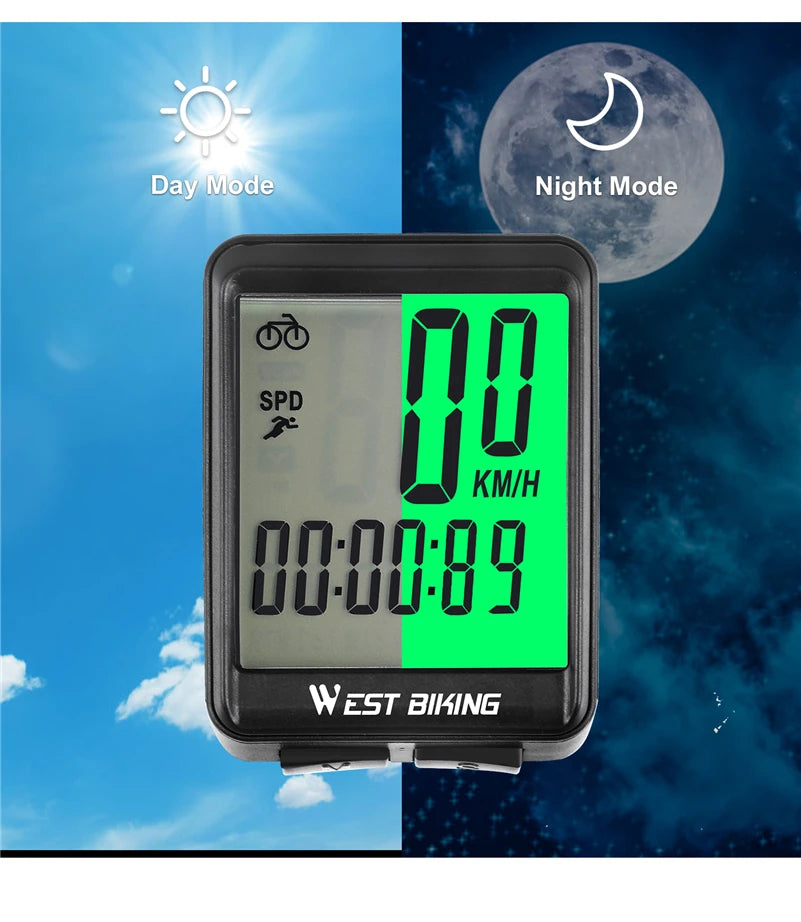 WEST BIKING Bicycle Wireless Computer MTB Road Bike Odometer Waterproof With Backlight Cycling Speedometer LED Rate Stopwatch 