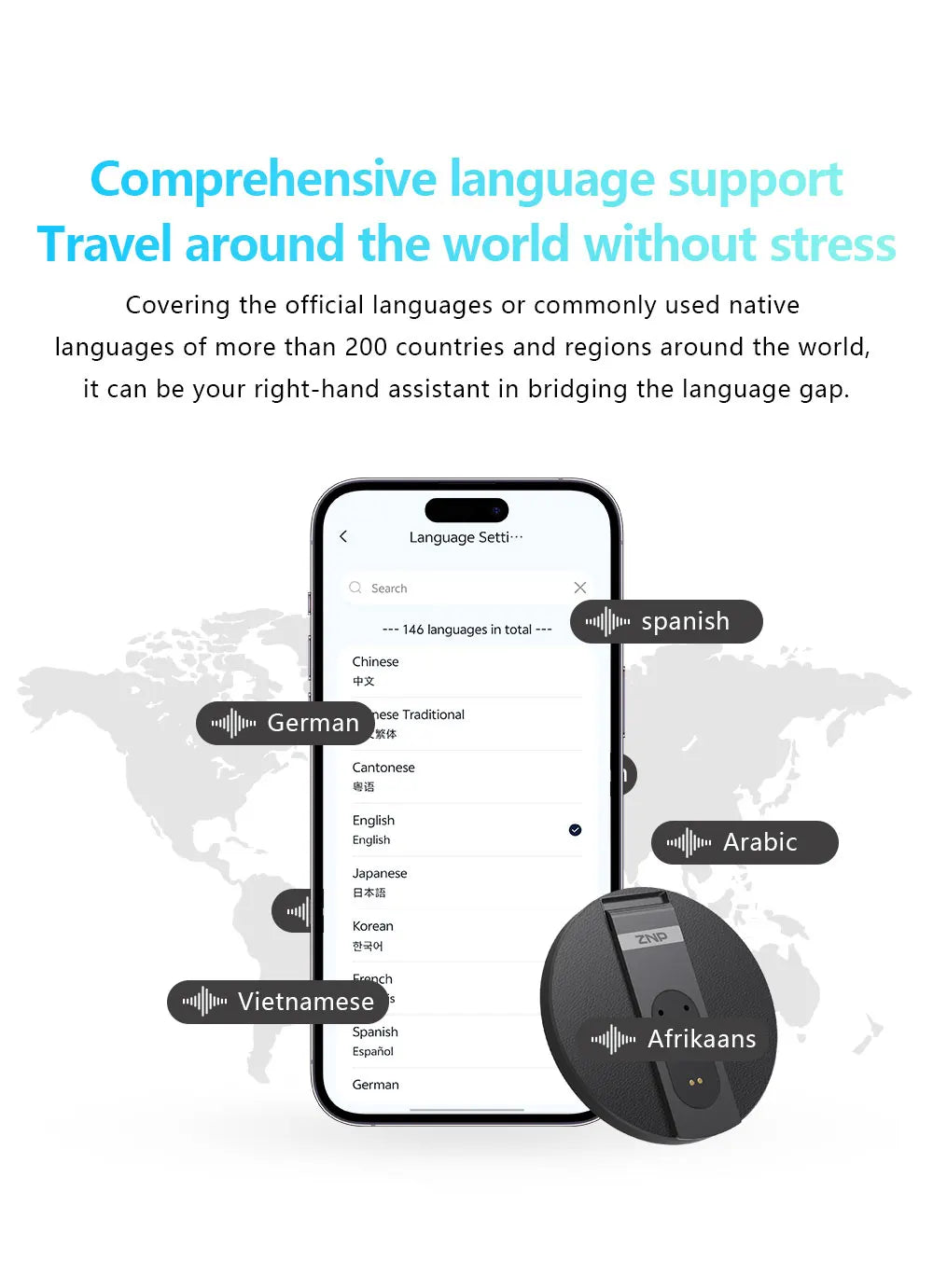 ZNP Ultra-thin AI Voice Translator Instant Professional Portable Wireless Magnetic Foldable Phone Stand 50Hrs Playback ForOffice