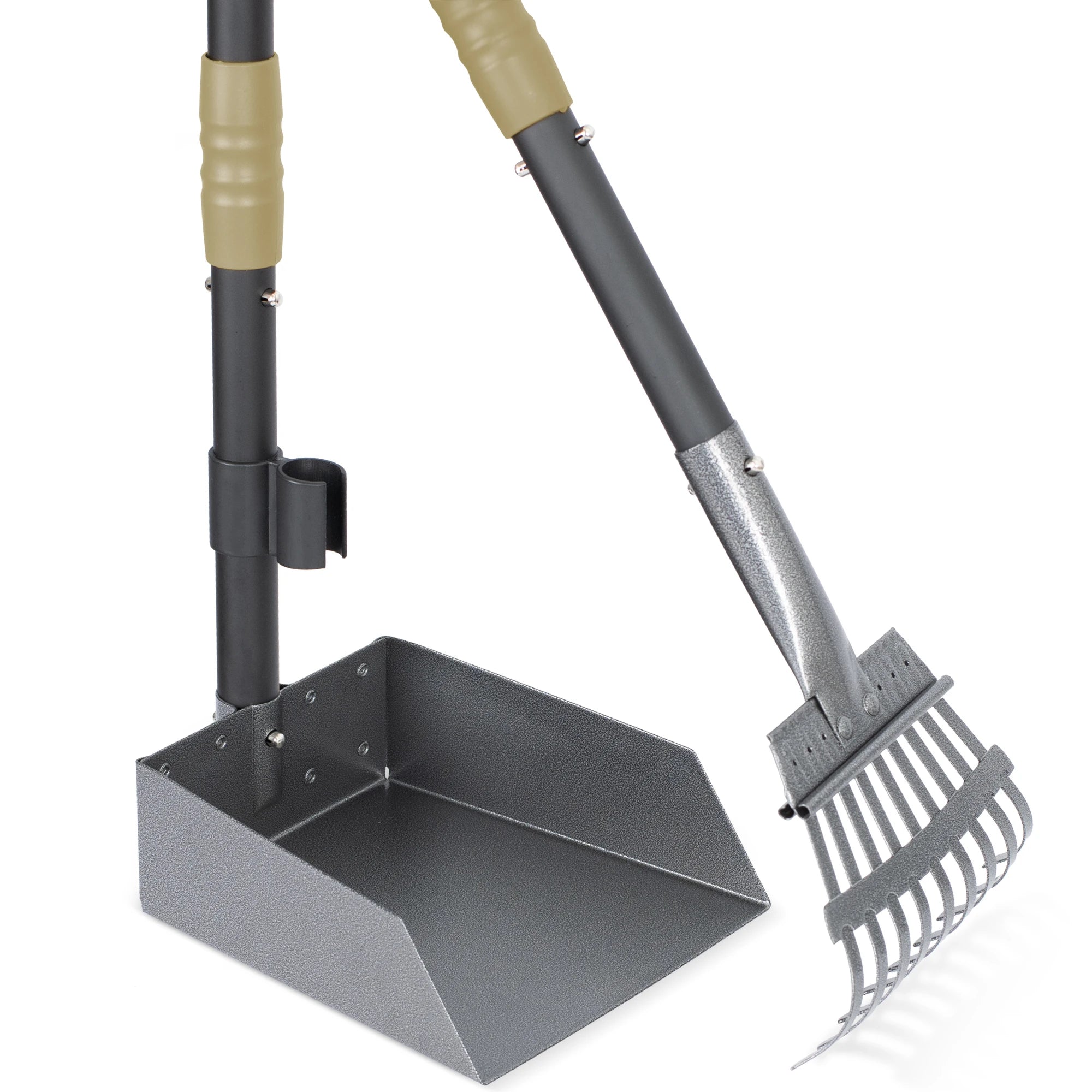Dog Pooper Scooper Tray & Rake Set with Long Adjustable Handle