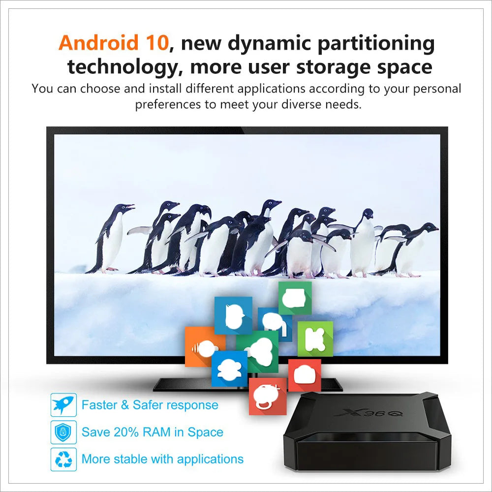 X96Q Android 10 TV Box Allwinner H313 Quad Core 4K Smart Media Player 1GB 2GB RAM 8GB 16GB ROM WiFi Ethernet AV Output Set Top Box for Old TV IPTV Receiver