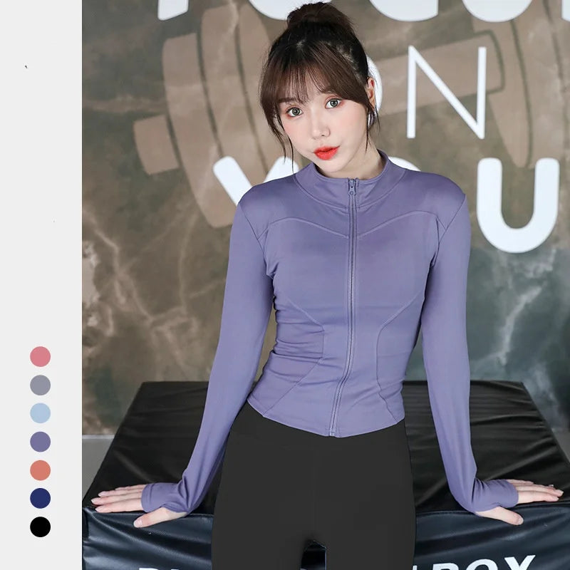 Women's Thumb Jackets 2024 New Long Sleeve Running Coat Yoga Gym Fitness Tight Tops Quick-Dry Breathable Sports Jacket Women 