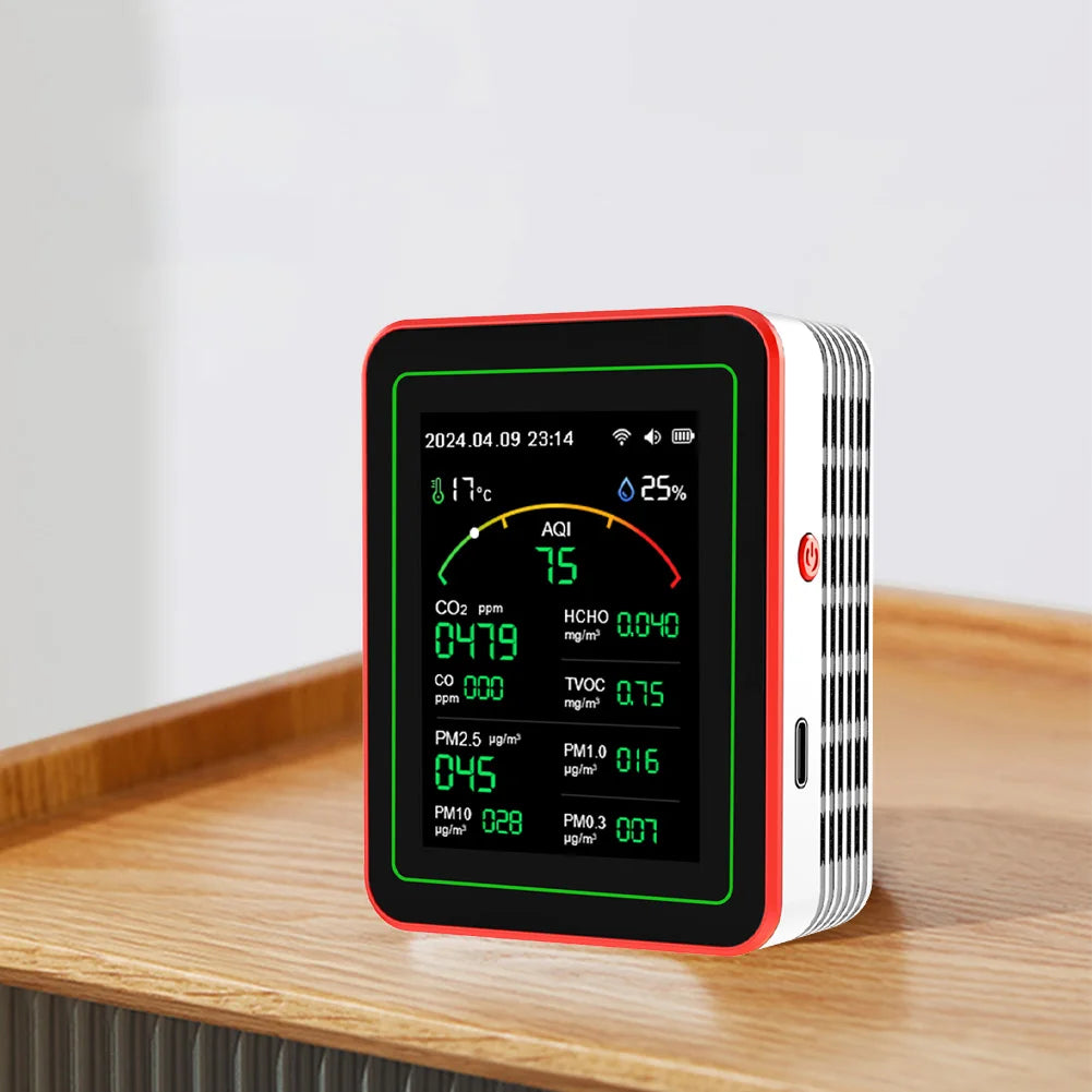 Monitor de calidad del aire WiFi 15 en 1 con pantalla de sensor de CO2, AQI y PM