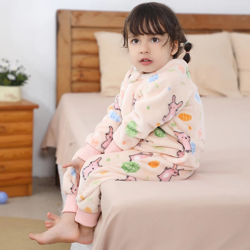 Tecknad flanell sovsäck pyjamas för barn