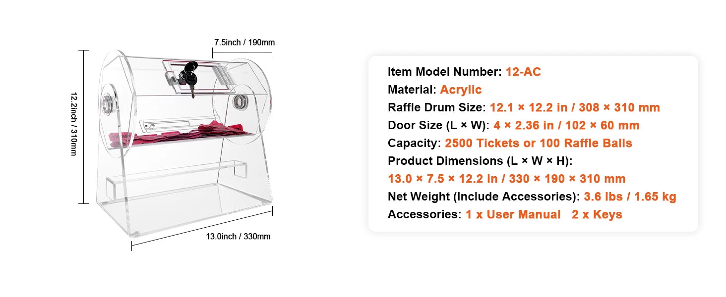 Raffle Drum Spinning Cage with Large Capacity for Events & Drawings
