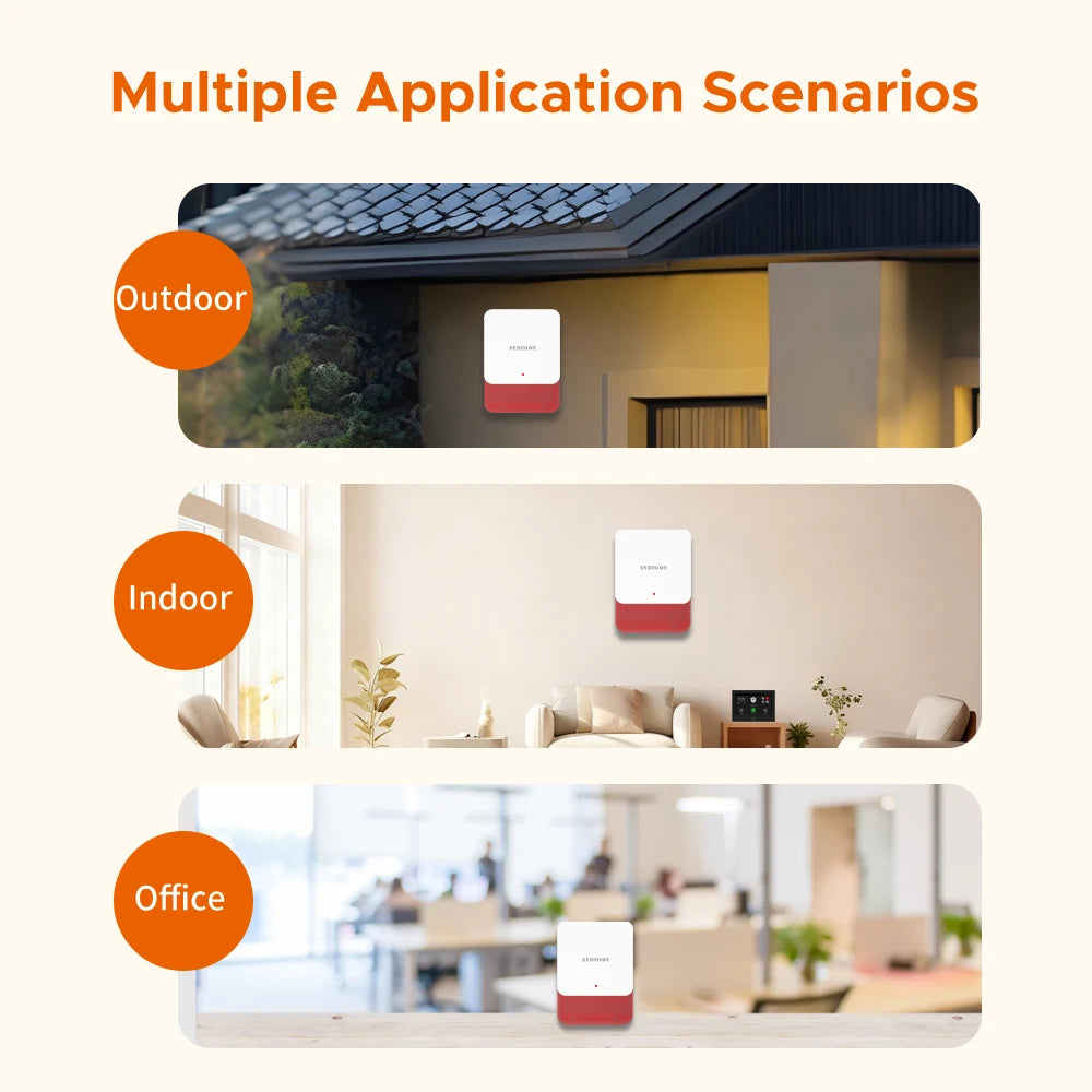 Staniot LoRa Wireless Strobe Siren 115dB High Decibel Alarm with Anti-Tamper Function 500m Long Transmission Range Smart Burglar Alarm for Smart Home Security