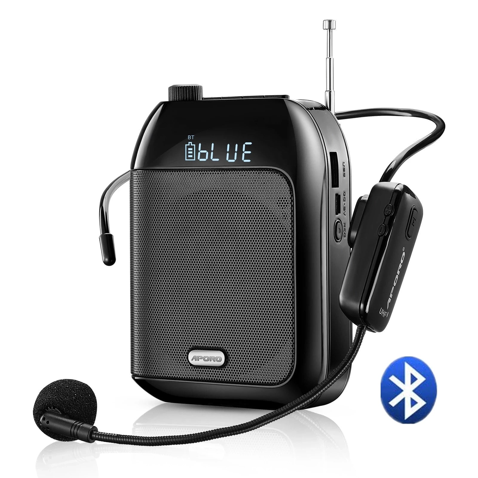 Bluetooth UHF Wireless Voice Amplifier Portable For Teaching Lecture Tour Guide Promotion U-Disk Megaphone Microphone Speaker 