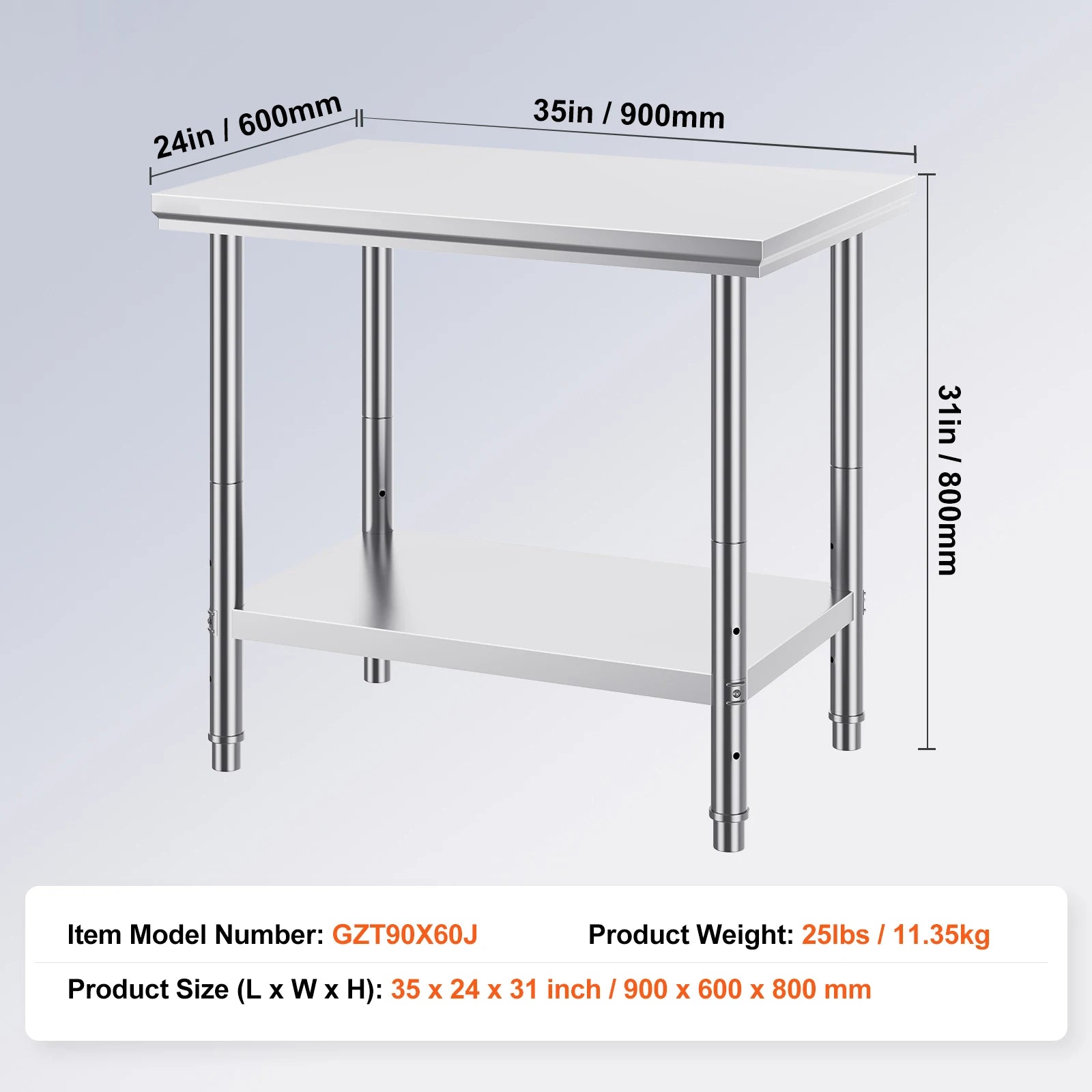 Stainless Steel Kitchen Work Table with Adjustable Shelf