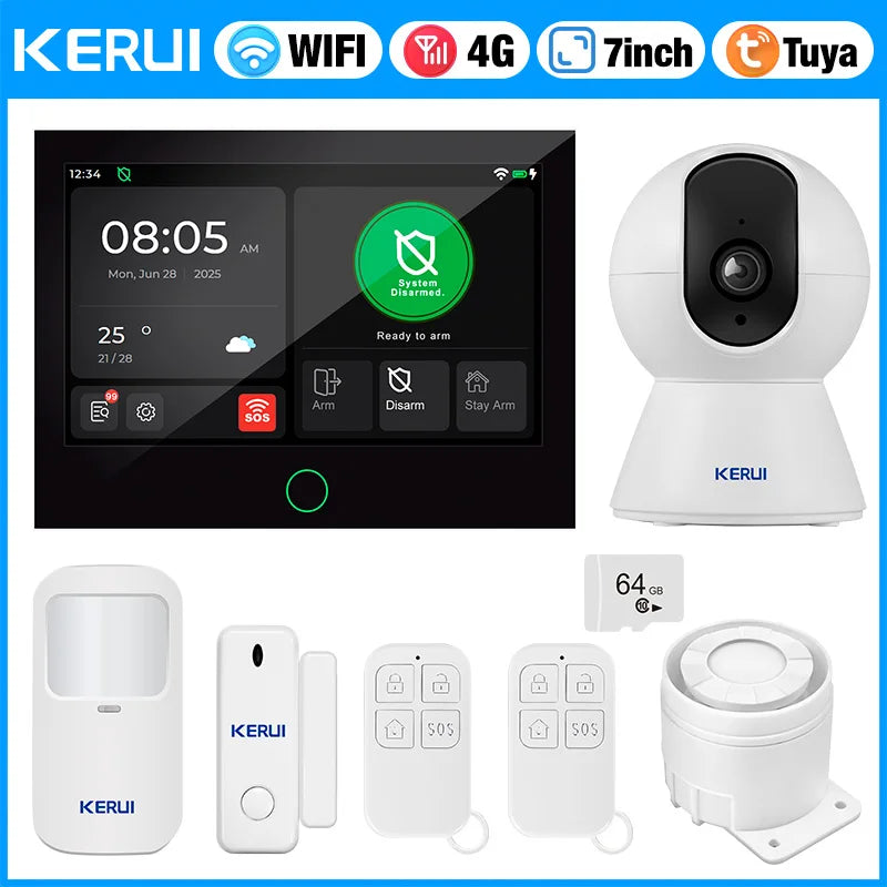 Entregas Rápidas KERUI Tuya WiFi+4G Sistema de Alarma para Hogar con 7 pulgadas Pantalla Táctil desde Almacén de ES Protección de Alarma