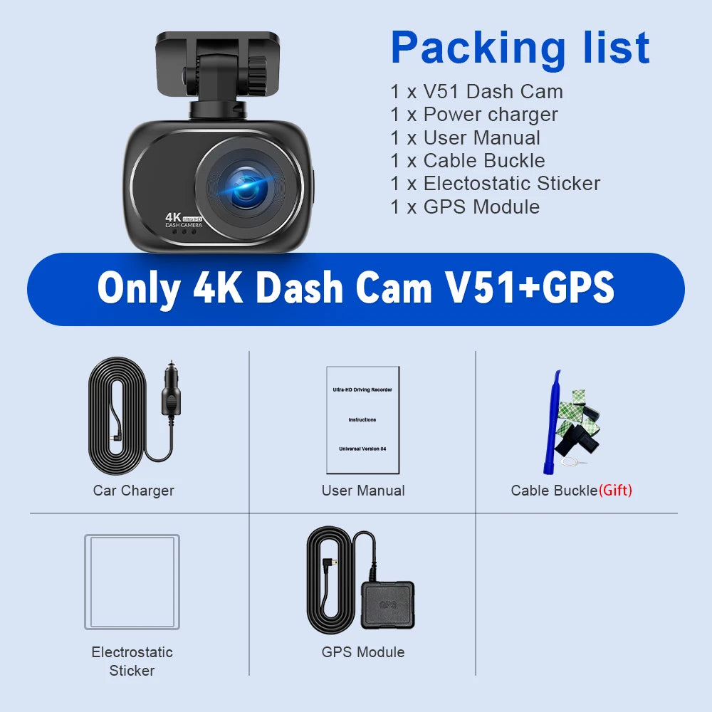 Soam 4K+4K Dash Cam Front and Rear Built-in WiFi 170°Wide Angle 2" IPS Screen Night Vision WDR 24H Parking Mode Mini Black Box