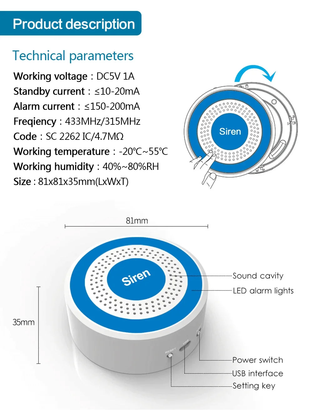 Wireless Alarm System 433MHz with Remote Control, Door Sensor and PIR Sensor