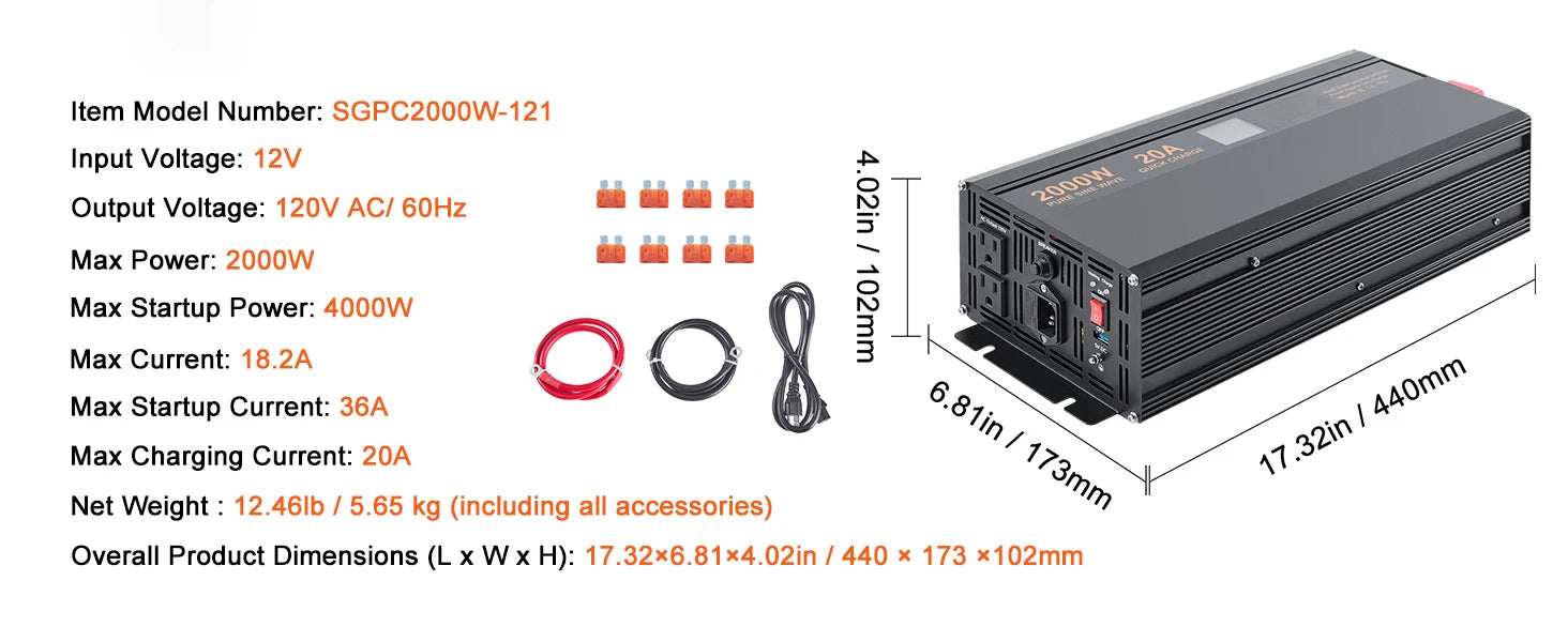 SucceBuy 2000W/2500W pumsystem med batteri-backup LCD-display auto-skifter til batteriinverter til nødstrøm