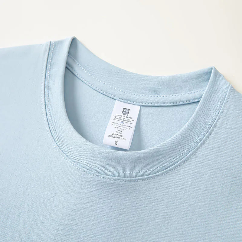 230g Men's Oversized Thick Round Neck T-shirt Summer Short Sleeved T-shirt Pure Cotton Solid Color Top Casual Versatile T-shirt 