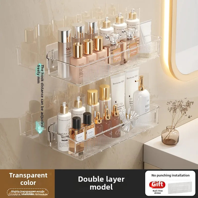 Wall Mounted Cosmetic and Skincare Storage Rack for Bathroom No Need for Drilling Multi Functional Kitchenbathroom Storage Rackr