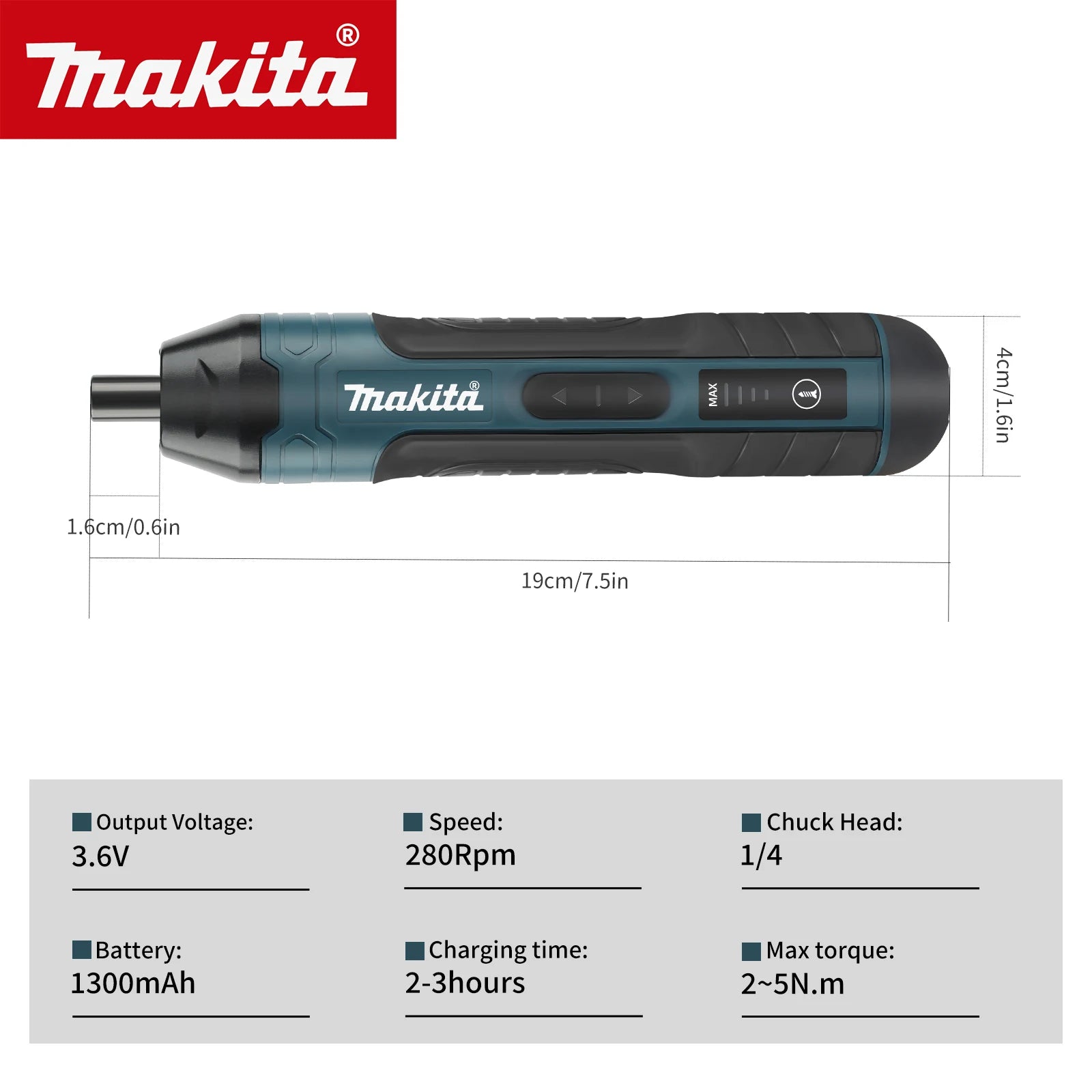 Makita 3.6V Cordless Screwdriver 1/4" Mini Driver 2-5N.m Torque
