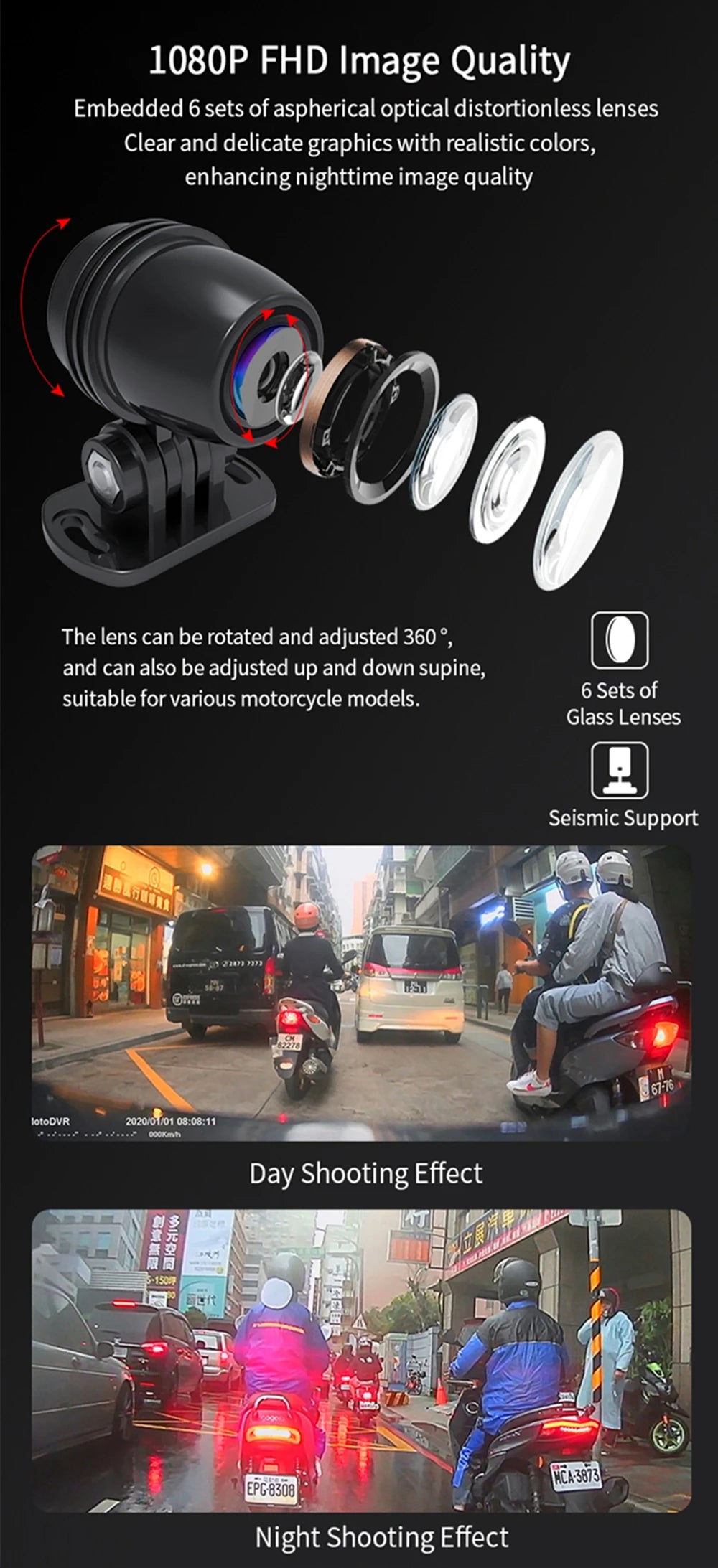 Dual 1080P Motorcycle Dash Cam Front Rear WiFi GPS Recorder