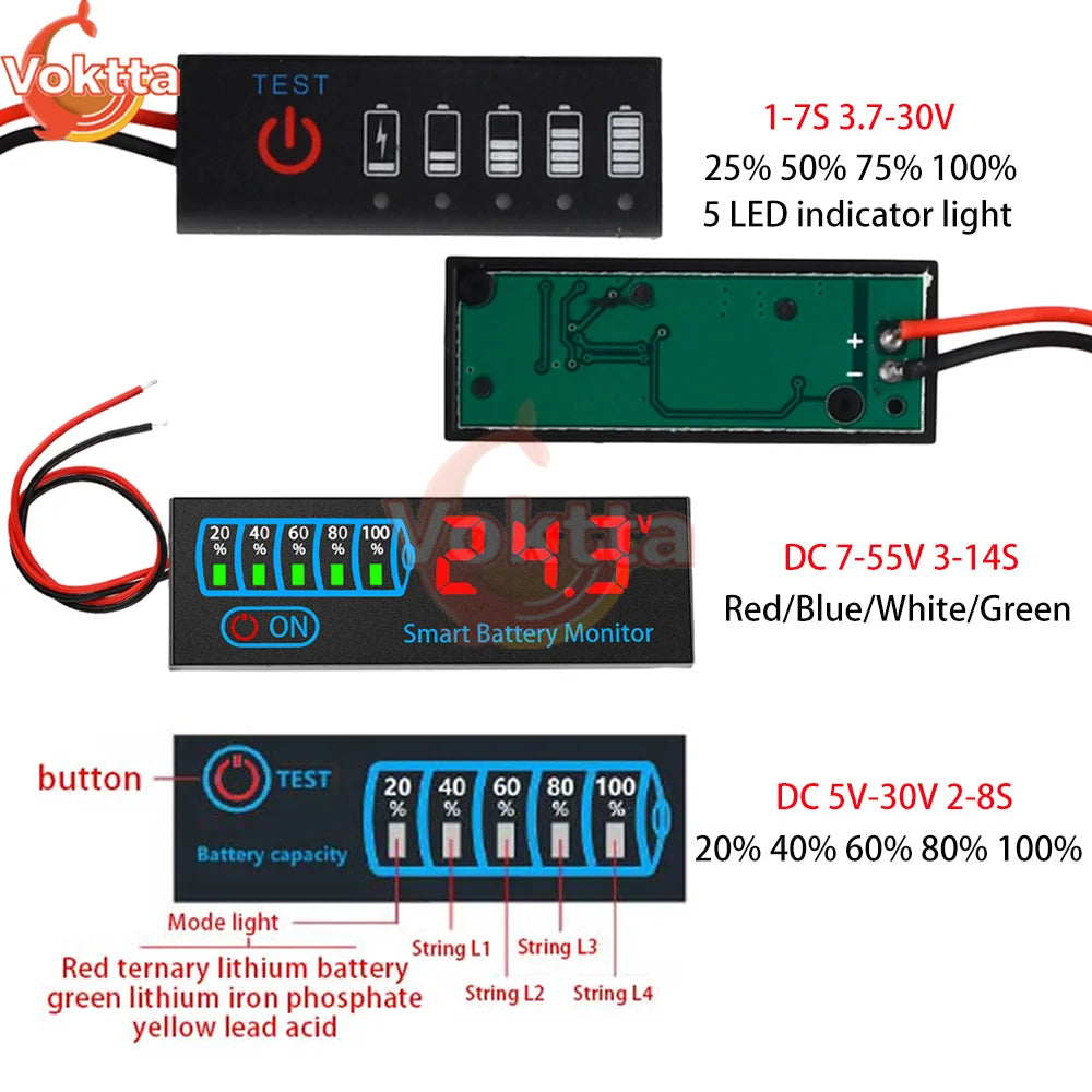 1-7S 2-8S 3-14S Battery Level Indicator 18650 Lithium Universal Battery Capacity Charge Tester LED Indicator Light Display Board 