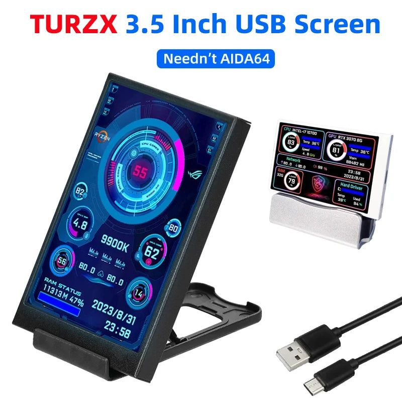 3.5 Inch IPS Type C Secondary Screen for Computer CPU GPU RAM HDD Display 320*480 USB LCD Monitor Freely AIDA64 Windows 10 11 