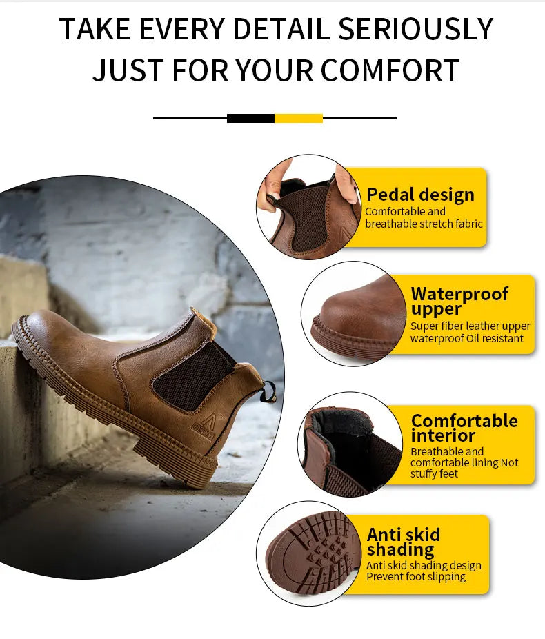 Men Lerther Work Boots Indestructible Safety Shoes Men Steel Toe Puncture-Proof Work Sneakers Male Work Shoes