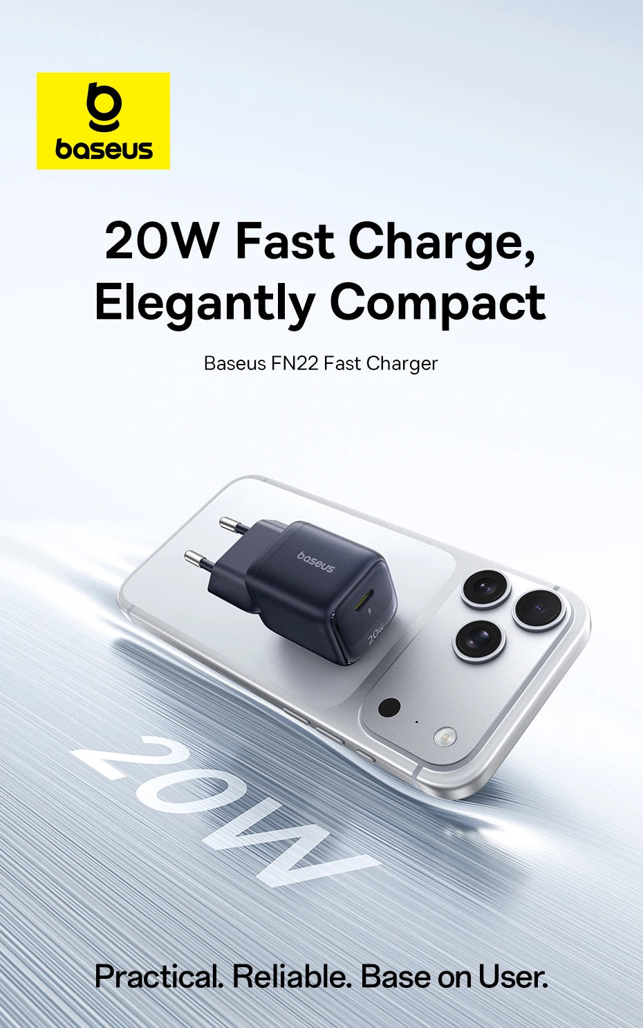20W USB-C PD Fast Charger Compact Wall Adapter for iPhone